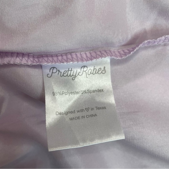 Pretty Robes Ultra Violet Lavender Satin Short Sleeve Tie Waist Lingerie Robe - Picture 7 of 8